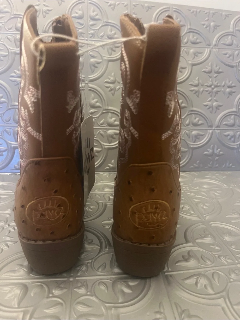 PAWZ Kids Tan Western Cowboy Boots with White Stitching
